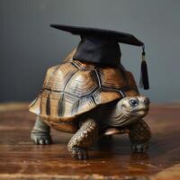 A turtle wearing a bachelor cap for graduation concept. photo