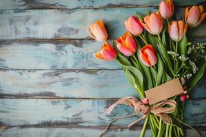 saludo tarjeta y flor ramo de flores para de la madre día diseño concepto. foto