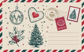 Christmas mail, postcard, hand drawn illustration. vector