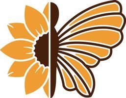 Half Butterfly with sunflower and butterfly design illustration vector