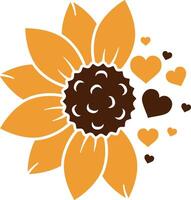 Half Sunflower with love reaction heart design illustration vector