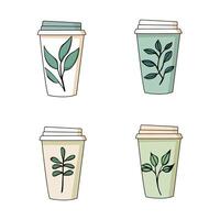 mano dibujado eco taza conjunto ilustración vector