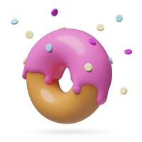 3d pink donut icon with colorful sprinkles realistic plastic illustration isolated on white vector