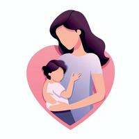 mother and daughter with heart shape flat illustration for mothers day vector