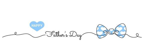 Happy Father's Day single continuous line banner with a bow tie hearts and lettering style text vector