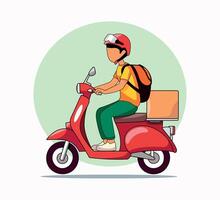 food delivery service with scooter flat character design vector