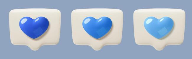 Speech bubble with blue heart 3d love or like three dimensional plastic emoji vector