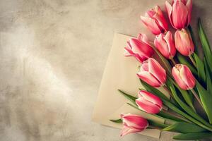 Greeting card and flower bouquet for Mother's Day design concept. photo