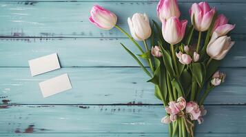 saludo tarjeta y flor ramo de flores para de la madre día diseño concepto. foto