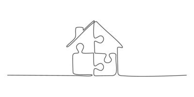 Continuous line drawing of House puzzle isolate on white background. vector