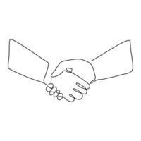Continuous line drawing of handshake icon isolate on white background. vector