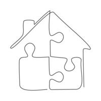 Continuous line drawing of House puzzle isolate on white background. vector