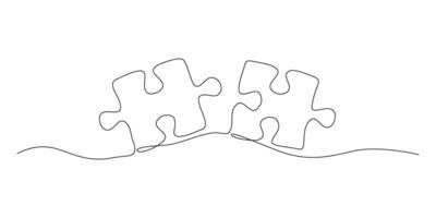 Continuous line drawing of jigsaw isolate on white background. vector