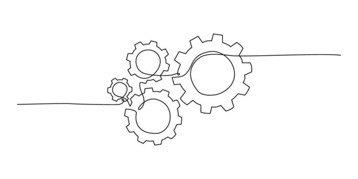 Continuous line drawing of Gears icon isolate on white background. vector