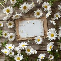 Heartwarming handwritten greeting card surrounded with vibrant white daisies. photo