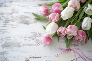 saludo tarjeta y flor ramo de flores para de la madre día diseño concepto. foto