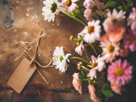 saludo tarjeta y flor ramo de flores para de la madre día diseño concepto. foto