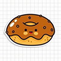 Cute funny Chocolate Donut sticker. Hand drawn cartoon kawaii character illustration icon. Isolated on background. Chocolate Donut card character concept vector