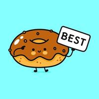 Cute Chocolate Donut with poster best. Hand drawn cartoon kawaii character illustration icon. Isolated on blue background. Chocolate Donut think concept vector