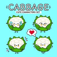Funny cute happy Broccoli characters bundle set. Hand drawn doodle style cartoon character illustration. Isolated on blue background. Broccoli mascot character collection vector