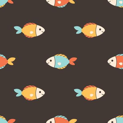Seamless pattern with cute fishes. Sea animals. Ocean fauna.