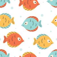 Seamless pattern with cute fishes. Sea animals. Ocean fauna. vector
