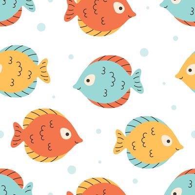 Seamless pattern with cute fishes. Sea animals. Ocean fauna.