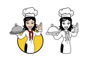 mujer cocinero dibujos animados personaje diseño ilustración vector