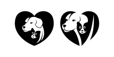 amor perro y gato logo diseño ilustración vector