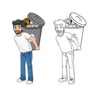 dibujos animados personaje y basura diseño ilustración vector