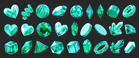 Crystal collection set pack isolated background 3d rendering photo