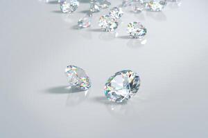 Diamonds group placed on glossy background 3d Rendering Soft Focus photo