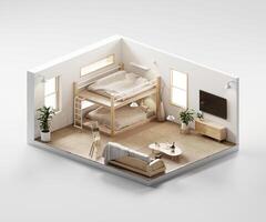 Isometric view bed room open inside interior architecture 3d rendering digital art photo