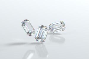 Emerald Shape Diamonds group isolated on white background 3d rendering photo