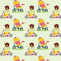 Cute Animals on bicycle pattern for fabric, textile and print vector