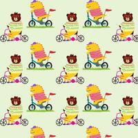 Cute Animals on bicycle pattern for fabric, textile and print vector