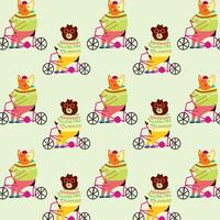 Cute Animals on bicycle pattern for fabric, textile and print vector