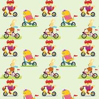 Cute Animals on bicycle pattern for fabric, textile and print vector