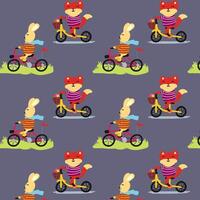 Cute Animals on bicycle pattern for fabric, textile and print vector