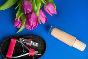 Stylish Mother's Day gift idea. Top view flat lay of high-heels photo