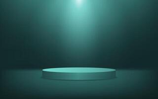 Dark Green cylinder pedestal podium. 3d podium minimal abstract background. Empty room with spotlight effect. illustration. vector