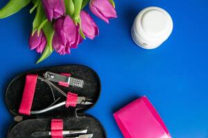 Stylish Mother's Day gift idea. Top view flat lay of high-heels photo