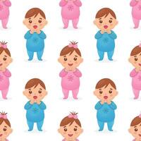seamless pattern with an image of a baby girl and boy. vector
