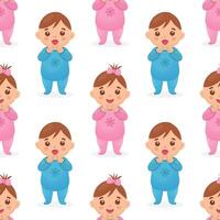 seamless pattern with an image of a baby girl and boy. vector