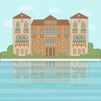 Venice city skyline building. Flat design line illustration concept. Isolated icon on white background. vector