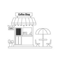 ilustración. pequeño negocio fachadas plano conjunto con panadería café tienda. mano dibujado línea Arte ilustración. vector