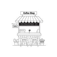 ilustración. pequeño negocio fachadas plano conjunto con panadería café tienda. mano dibujado línea Arte ilustración. vector