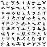 Sports icon set. Shapes Sports, Sports icon collection, Active lifestyle people and icon set, runners active lifestyle icons. vector