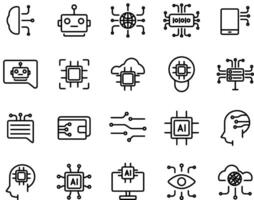 icono línea temas redes y artificial inteligencia vector