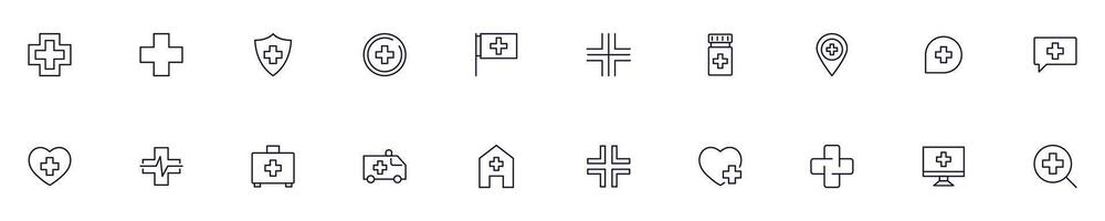 Medical cross line Icon collection for infographics, applications, web sites, banners and other purposes. Set of editable stokes for design vector